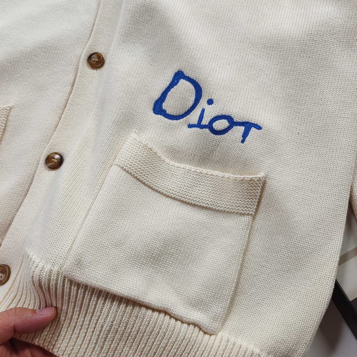 Dior CD Letter Embroidered Knit Cardigan – 2025 Fall in Cream Beige