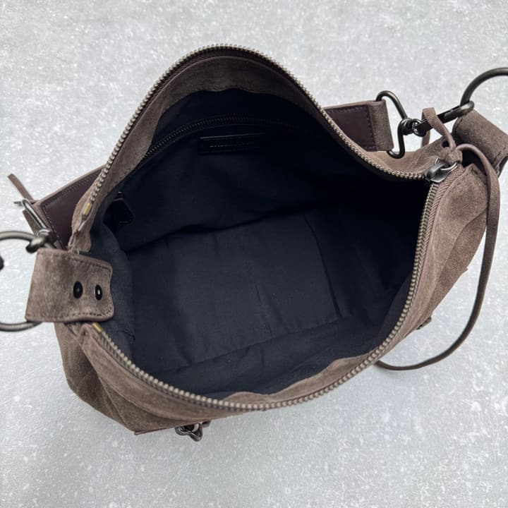 Balenciaga Le City Moto Suede Hobo Bag – 25FW in Dark Brown Suede