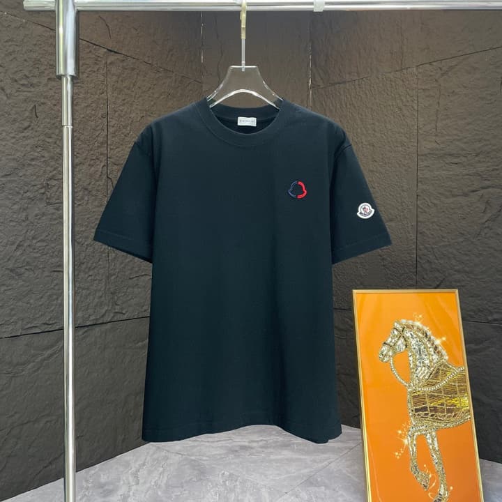 Moncler Cotton Embroidered T-Shirt – 2025 Spring/Summer Collection in Dark Navy Crew Neck With Tonal Logo