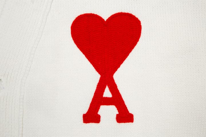 Ami Paris Classic Heart Embroidered Cardigan Sweater in Black