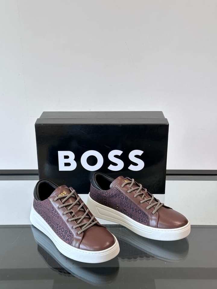 Boss Italian-Made Cupsole Sneakers in Black Patterned