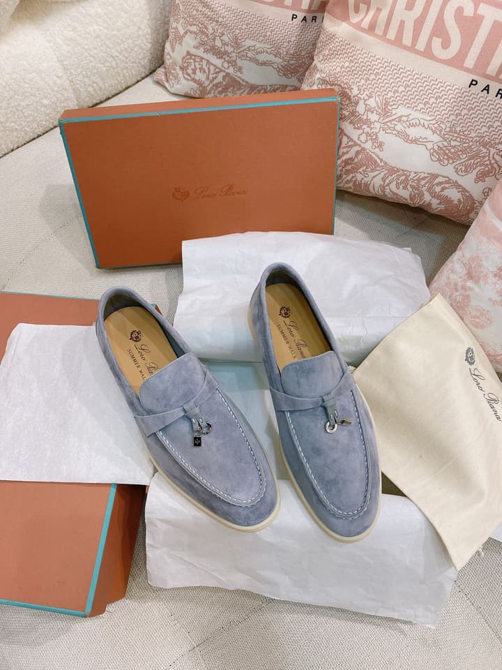 Loro Piana Glossy Cashmere Loafers in Blush Pink Suede