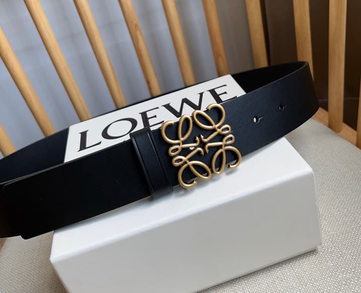 Loewe Narrow Leather Belt with Anagram Padlock Buckle in Black Leather With Silver Buckle