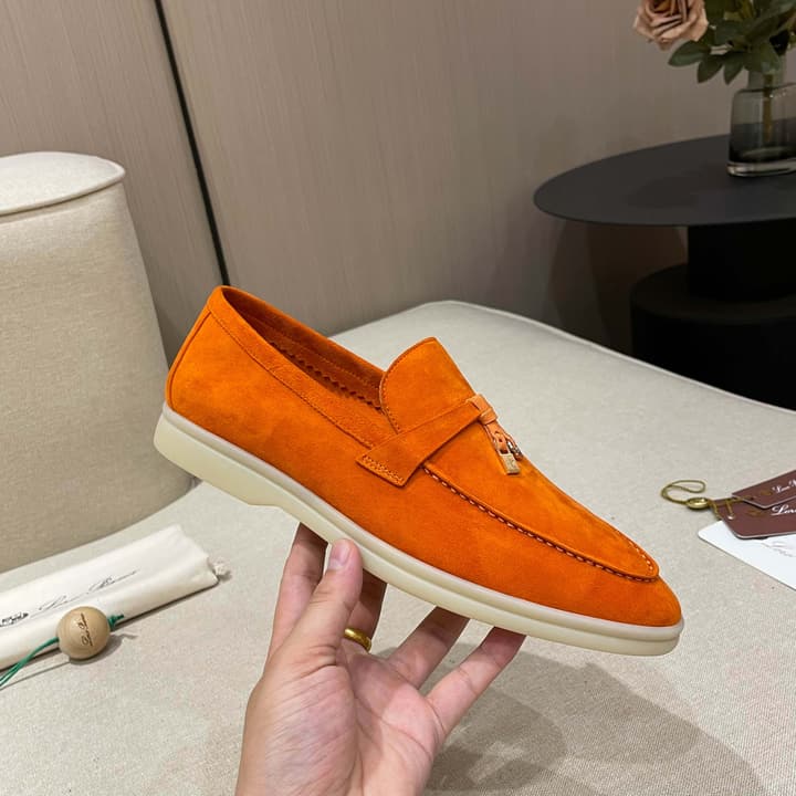 Loro Piana Summer Charms Walk Moccasin Loafers in Bright Orange Leather