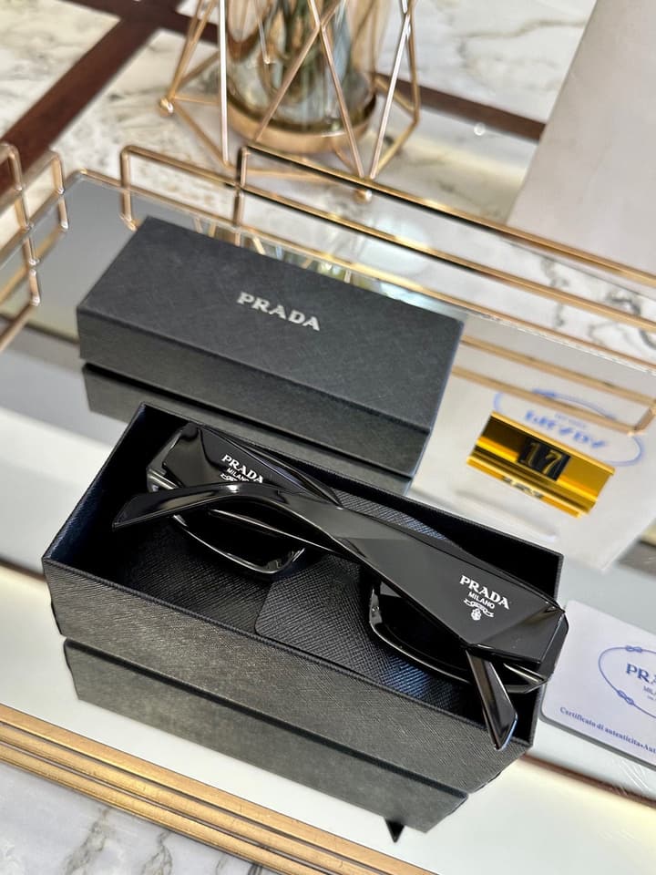 Prada Polarized Acetate Sunglasses in Glossy Black Frontal