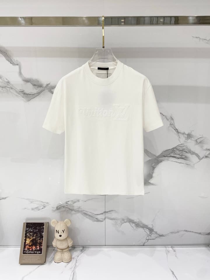 Louis Vuitton Washed Cotton Logo Embroidery T-Shirt in Black