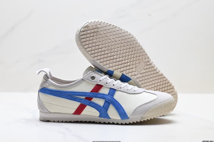 Onitsuka Tiger NIPPON MADE MEXICO 66 DELUXE Sneakers in Cream With Blue And Red Stripes