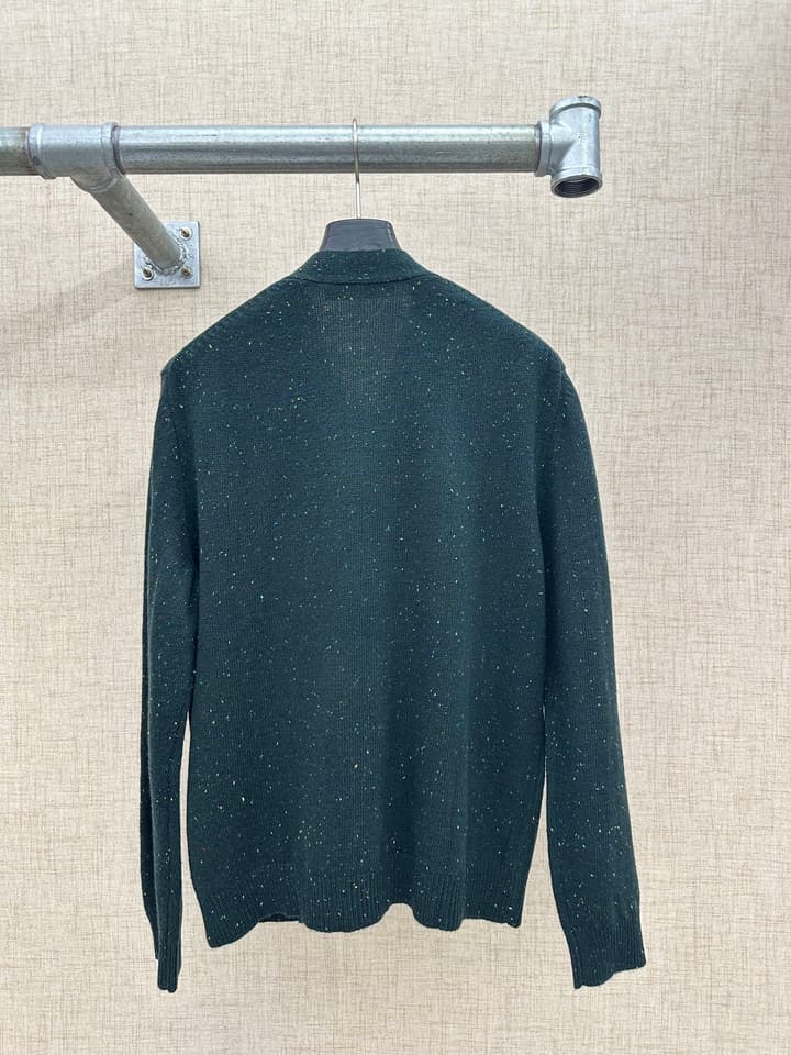 Louis Vuitton Speckled Cashmere V-Neck Cardigan in Deep Green Speckled Cashmere