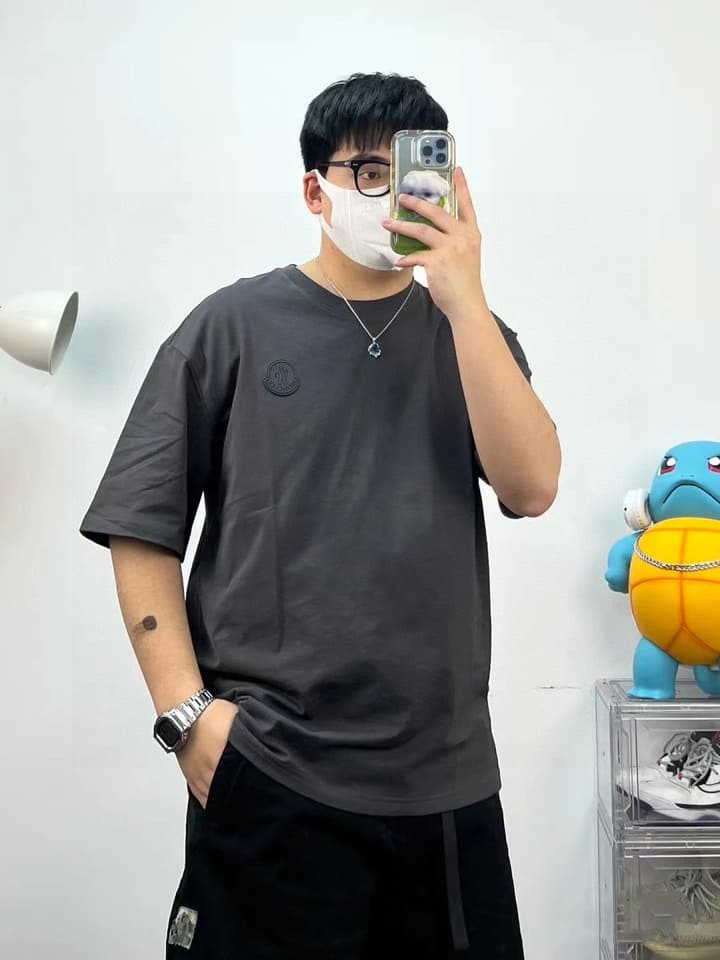 Moncler Leather Patch Heavyweight Cotton T-Shirt in Black