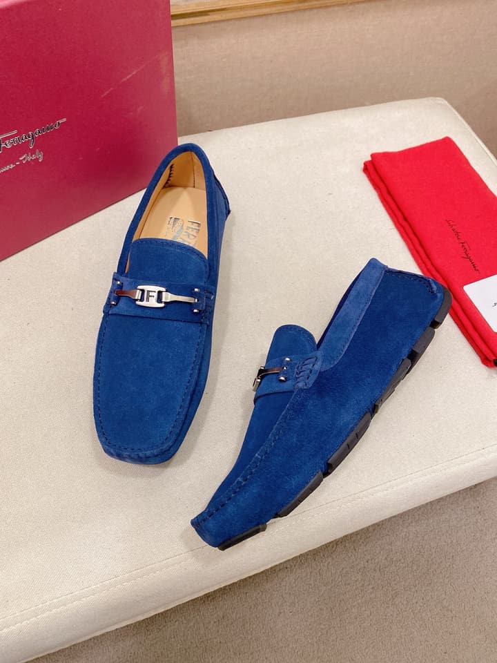 Ferragamo Men's Suede Driving Shoes in Brown Suede