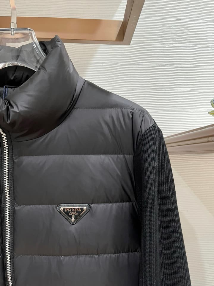 Prada Spliced Knit Down Jacket – FW2024 in Black Knit Down Jacket
