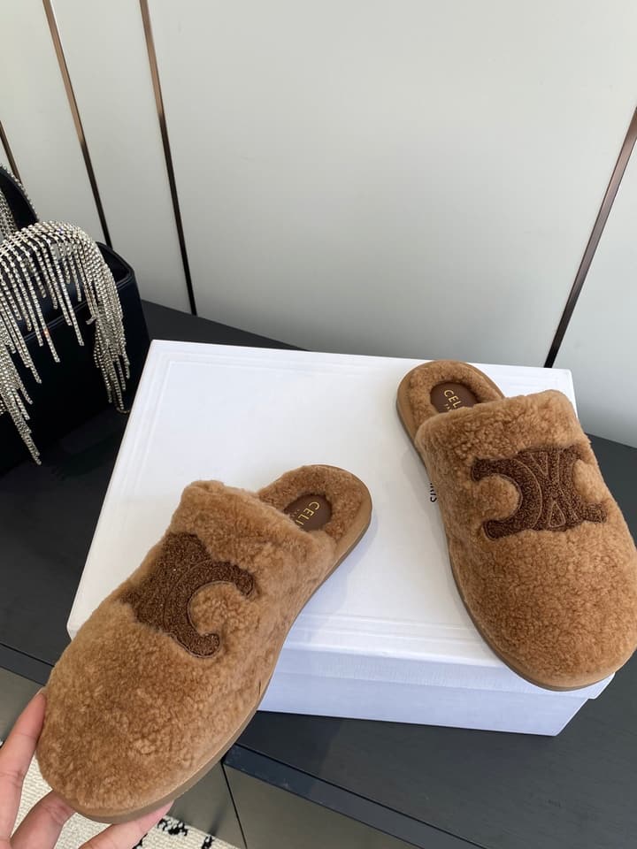 Celine Triomphe Wool Slippers – Autumn/Winter Collection in Beige