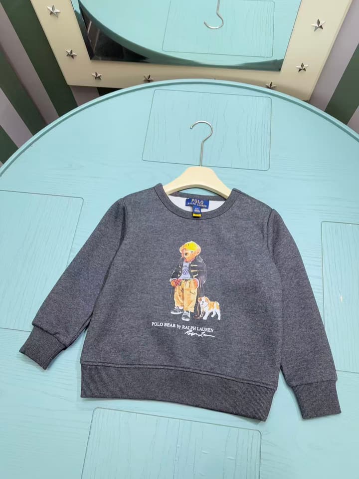 Ralph Lauren Kids Crewneck Sweatshirt – Kids Collection – 25FW in Dark Heather Gray Bear Graphic