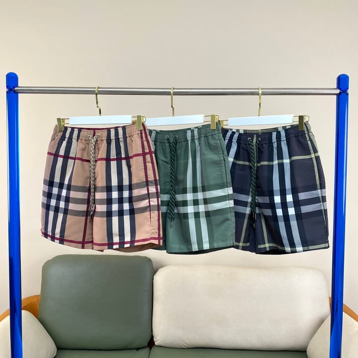 Burberry Check Men's Quick-Dry Swim Trunks in Beige