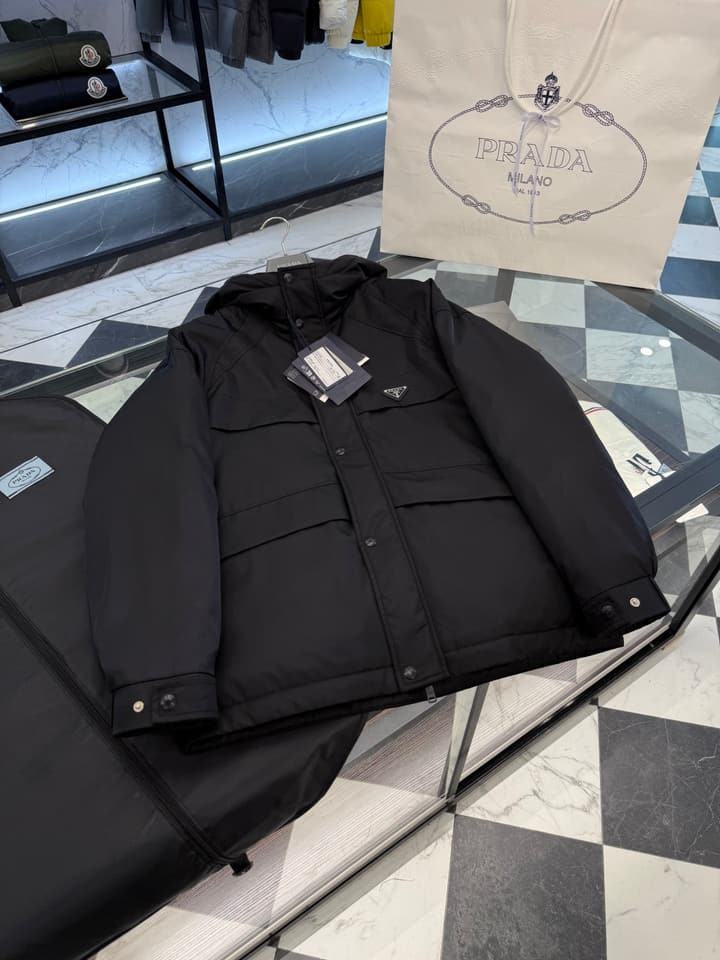 Prada Re-Nylon Classic Down Jacket in Black Re-nylon Down Jacket