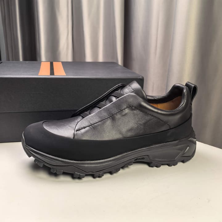 Ermenegildo Zegna Triple Stitch™ Monte Luxury Casual Shoes in Black Leather