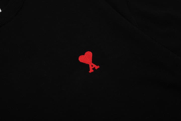 AMI Paris Classic Heart Embroidered Knit Short Sleeve – 2025SS in Black