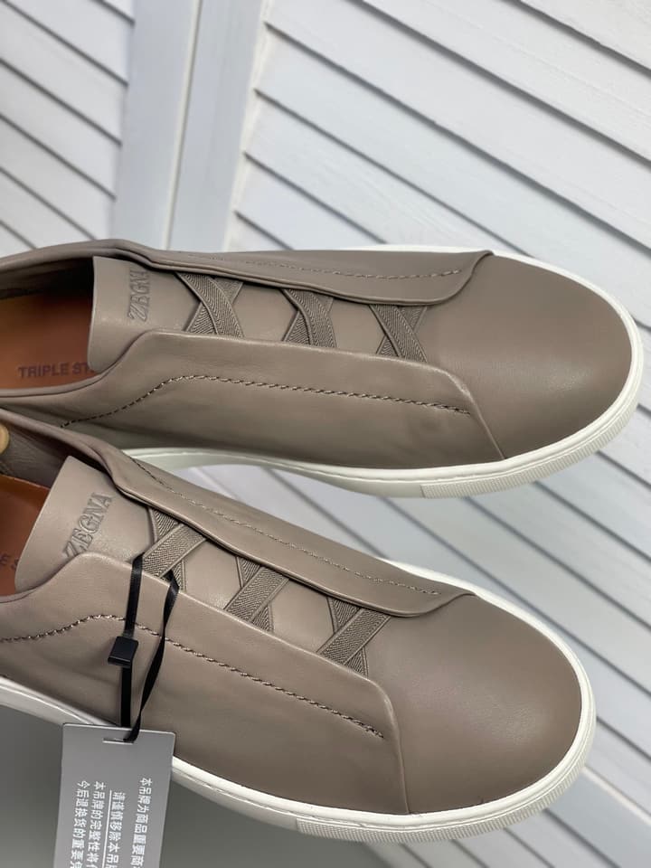 Zegna SECONDSKIN Triple Stitch Low-Top Sneakers in Navy Smooth Leather