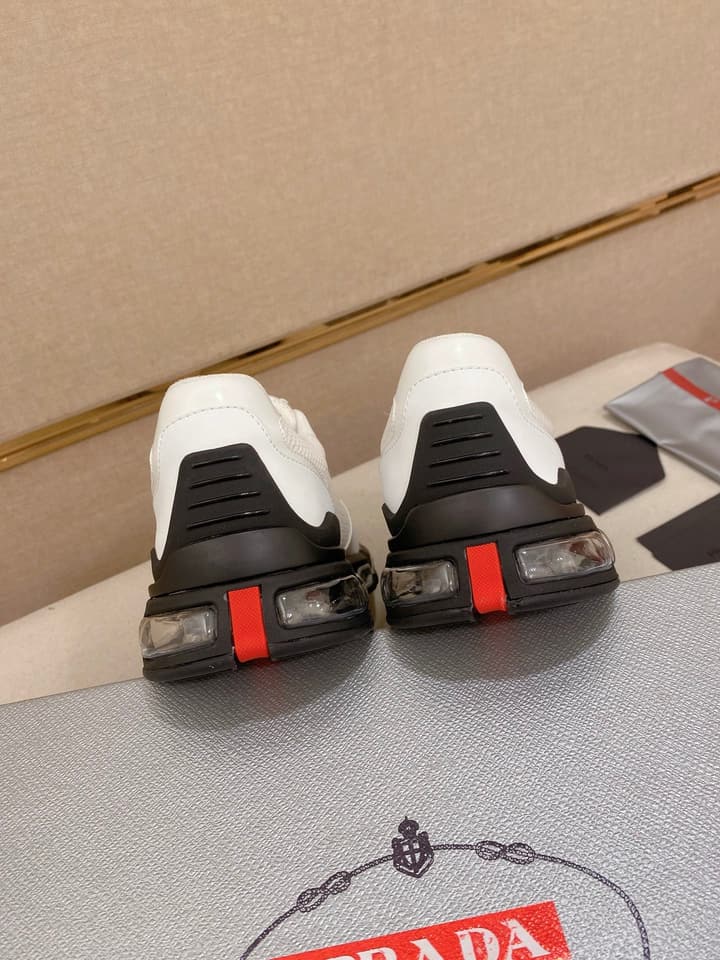 Prada Men's Leather Mesh Sneakers – New Collection in Light Grey With White Logo