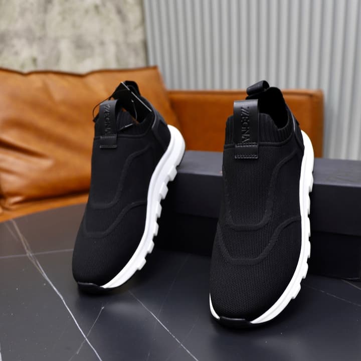 Zegna Flyknit Sneakers in Solid Black Knit