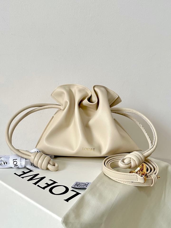 Loewe Flamenco Small Drawstring Bag in Cream