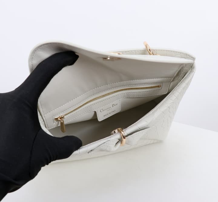 Dior Crocodile Embossed Bow Satchel Bag – 2026SS in Cream Crocodile Embossed