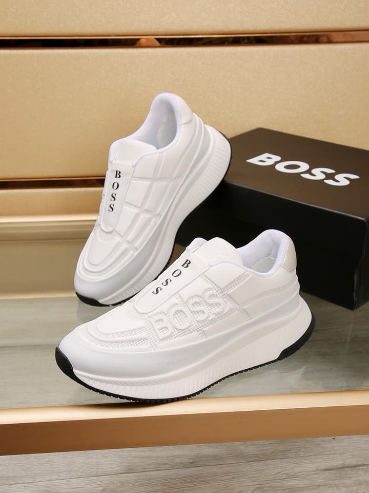 Boss New Men's Luxury Athletic Sneakers in Black With White Detail