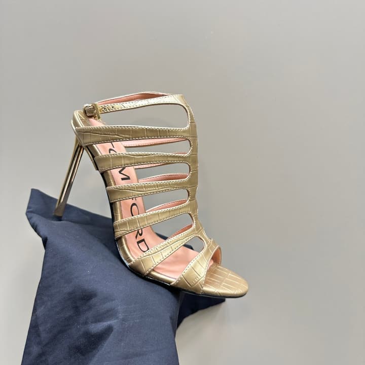 Tom Ford Metallic Slingback Mesh Heels – 2024 Runway Collection in Beige