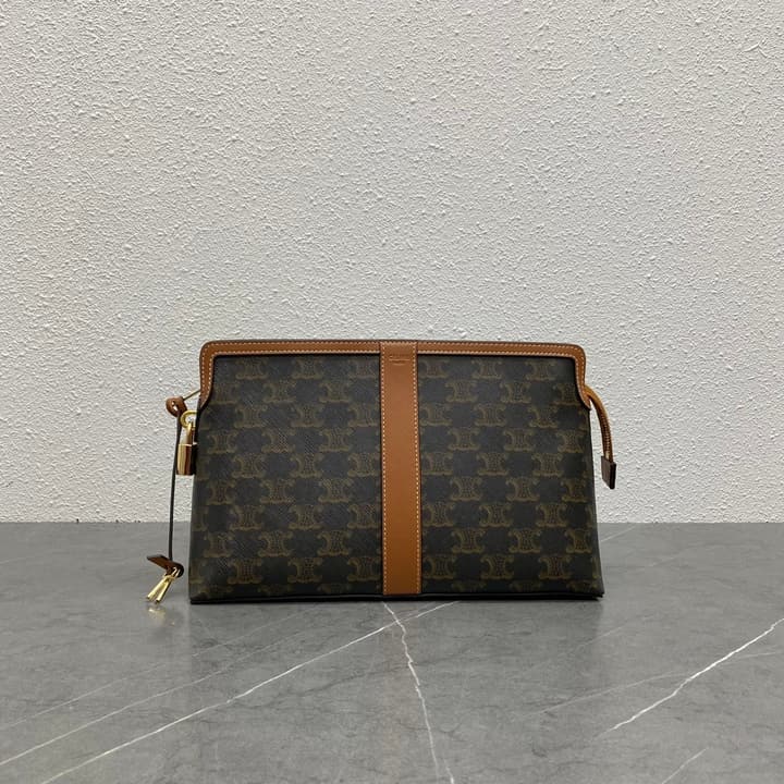 Celine LOCK Logo Print Calfskin Cosmetic Bag – 23FW