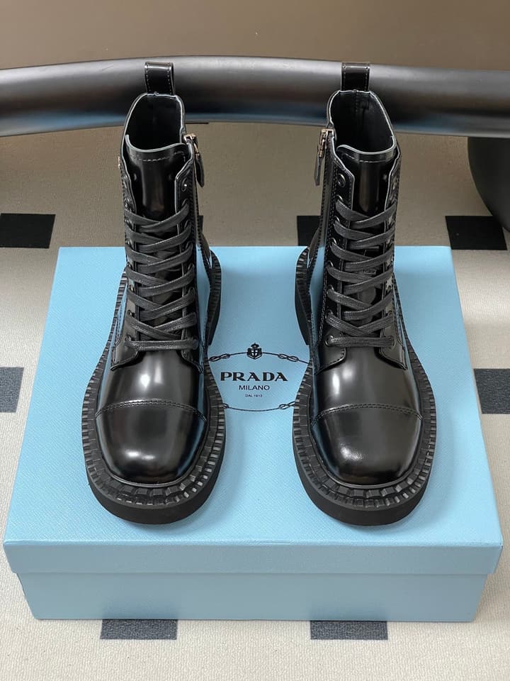 Prada Triangle Logo Combat Boots – 25SS in Black Suede