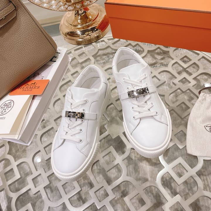 Hermès Kelly Buckle White Sneakers