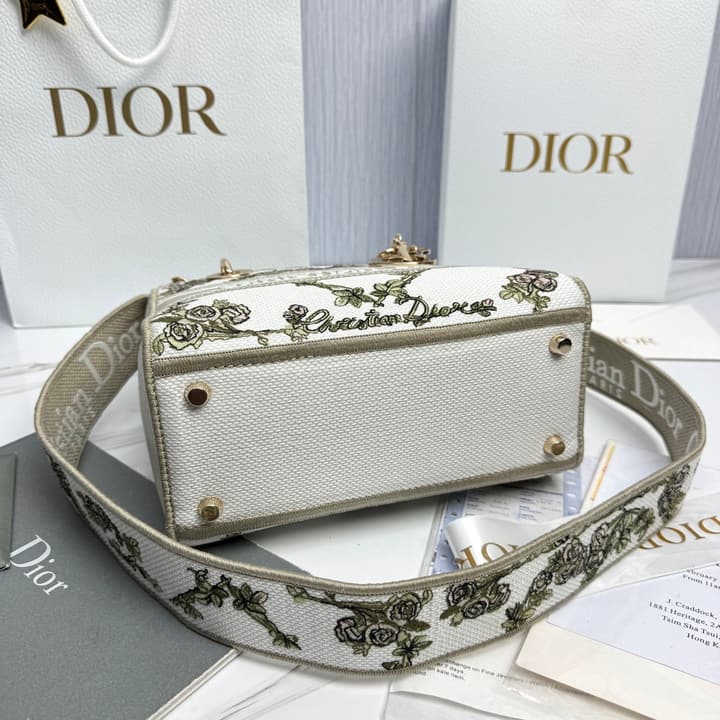 Dior Lady Dior 5-Grid Hand-Embroidered Handbag in Black Embroidered Toile