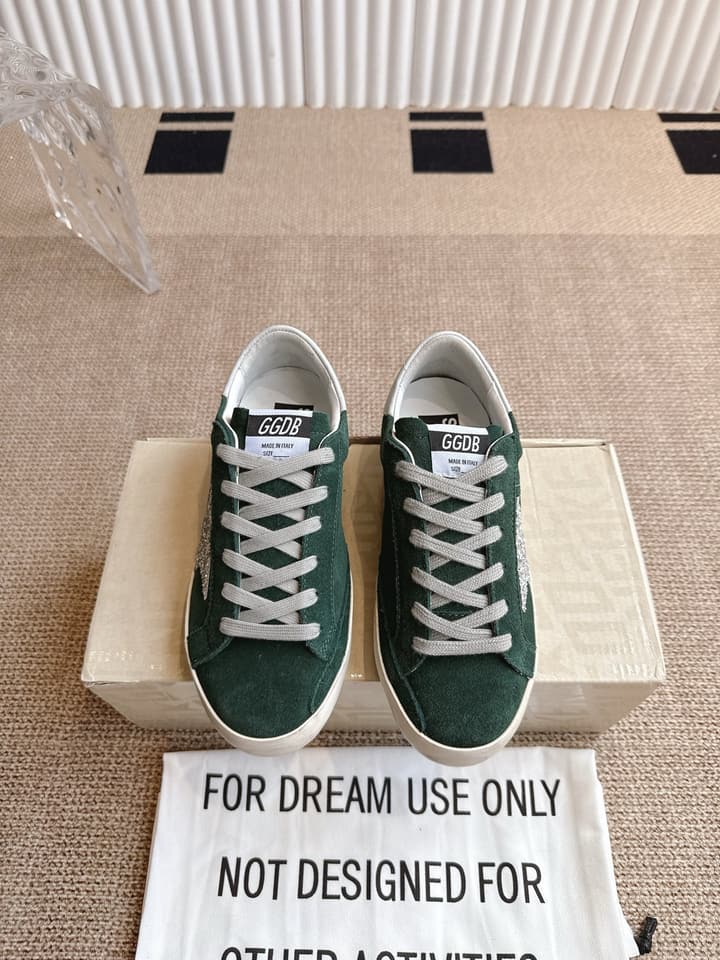 Golden Goose Distressed Leather Sneakers in Dark Green