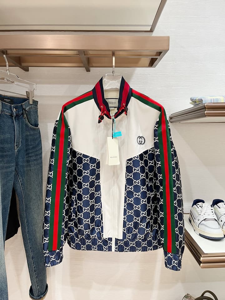 Gucci New Collection Runway Jacket in White And Navy Checkered