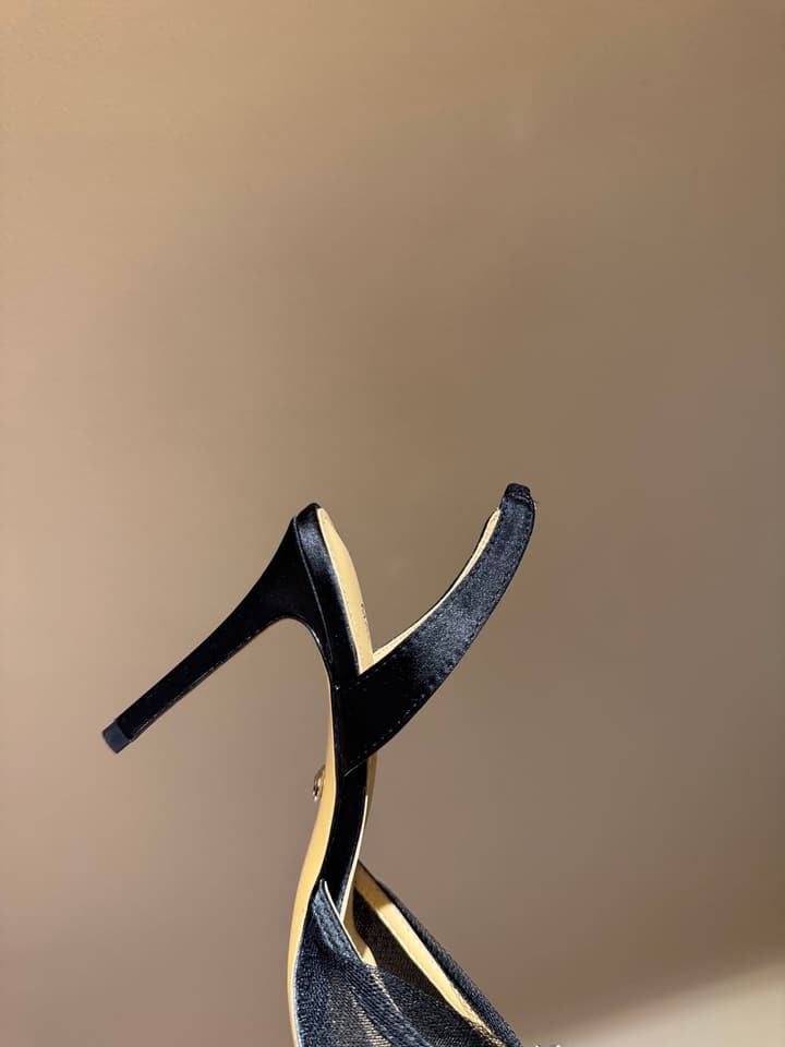 MACH & MACH Rhinestone Lace Heeled Sandals – 2025 Early Spring Collection in Cool Nude Black Cap Toe