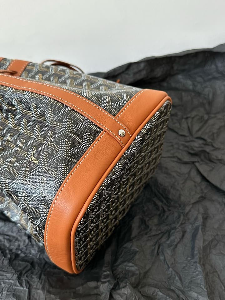 Goyard Petit Flot Bucket Bag in Black/grey Goyardine With Tan Trim