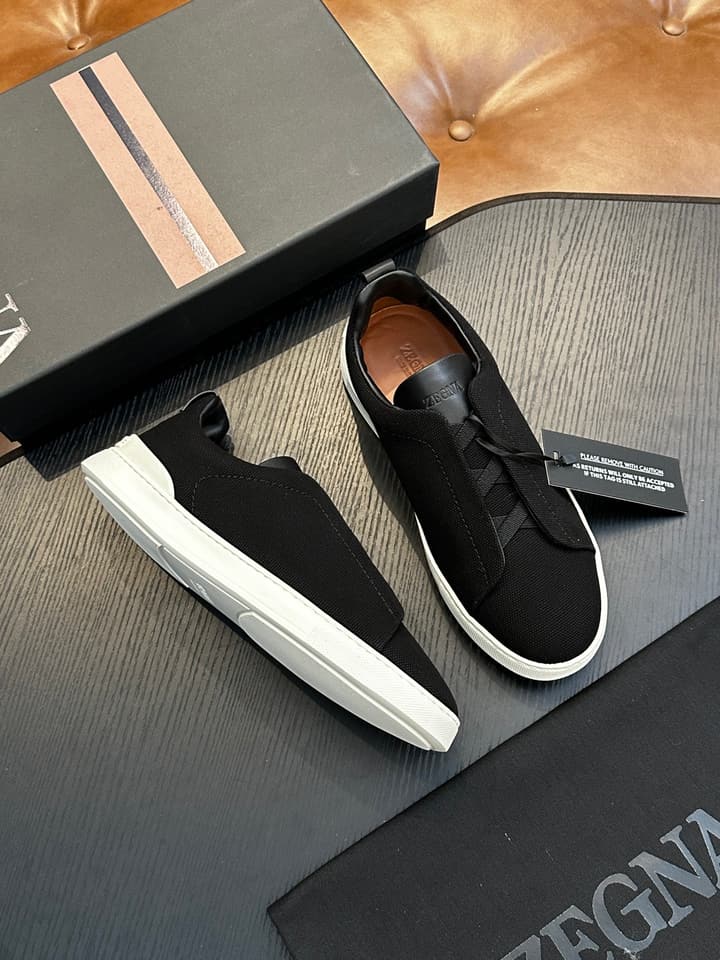 Zegna Triple Stitch Low-Top Sneakers in Black Suede