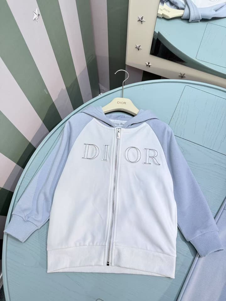 Dior Children's Hooded Tracksuit Set – 2025FW – Kids Collection in White And Periwinkle Set