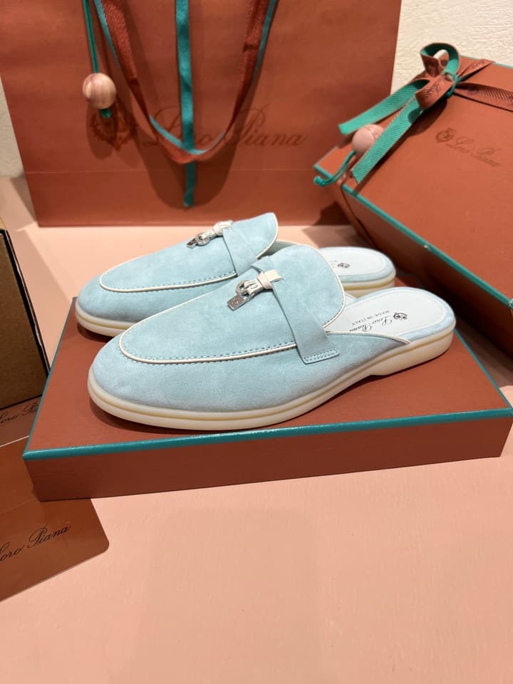 Loro Piana Women's Mules in Aqua Blue Suede