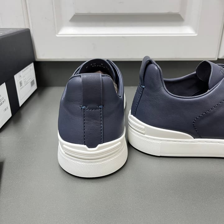 Zegna SECONDSKIN Triple Stitch™ Sneakers in Navy Blue