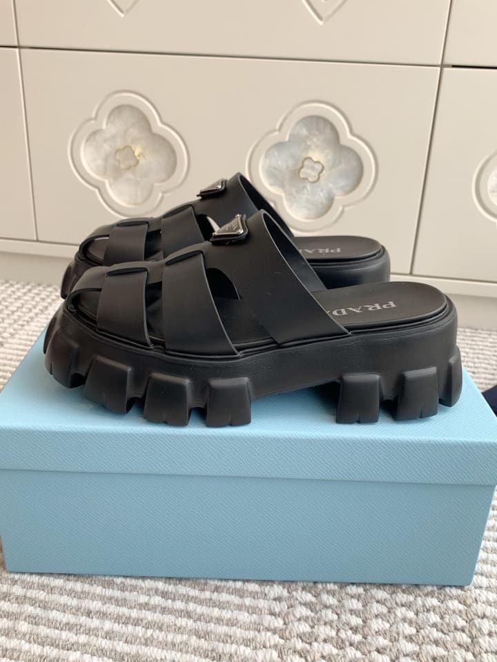 Prada Monolith Rubber Platform Mules in Black