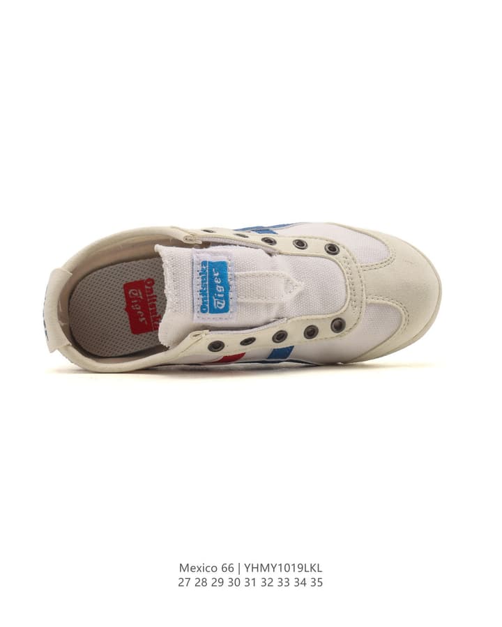 Onitsuka Tiger Mexico 66 Classic Sneakers – Kids Collection in Cream With Blue And Red Stripes