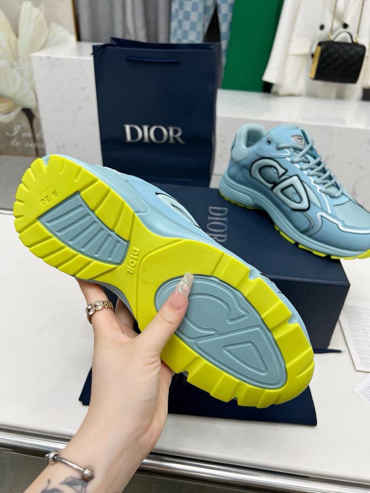 Dior B30 Unisex Mesh and Leather Sneakers in Navy Blue And Grey