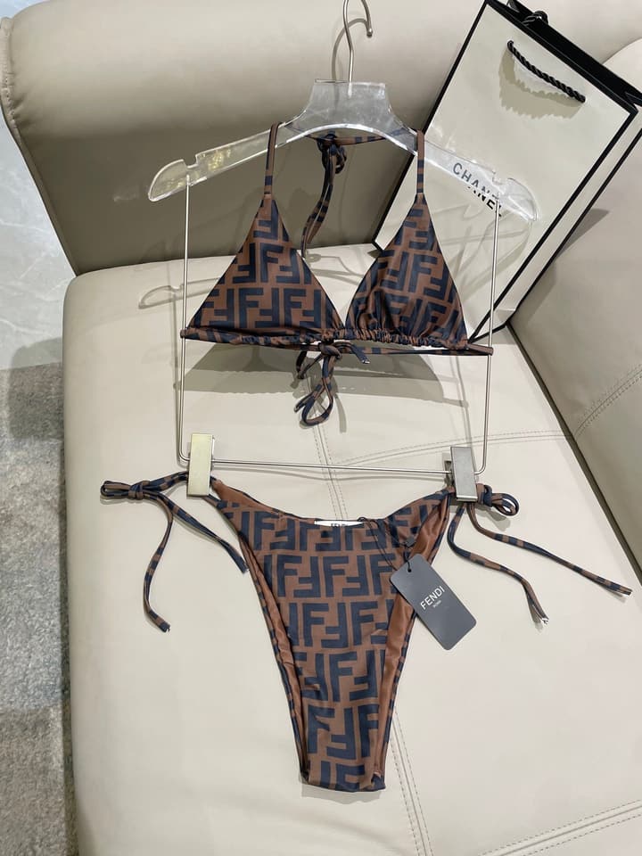 Fendi Versatile One-Piece Bikini Swimsuit in Brown Ff Logo Bikini
