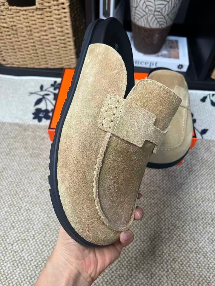 Hermès Suede Calfskin Chunky Mules