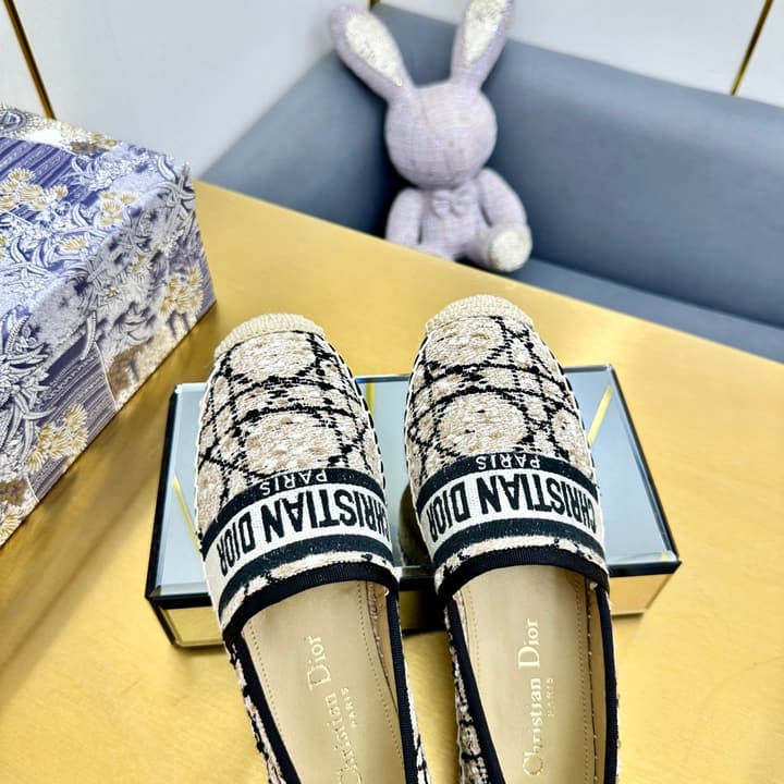 Dior Granville Embroidered Espadrille Flats in Beige/brown Oblique Pattern