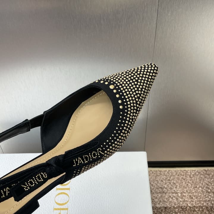 Dior J'Adior Rivet Heeled Sandals – 2024SS in Black Glitter Toe Slingback