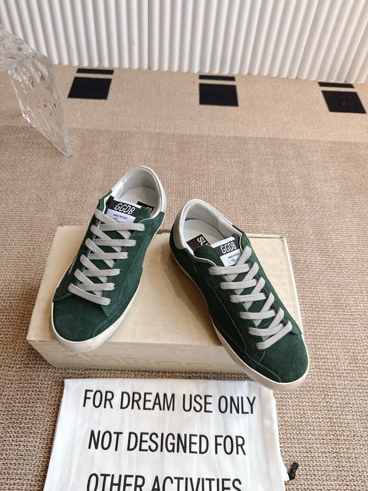 Golden Goose Distressed Leather Sneakers in Dark Green