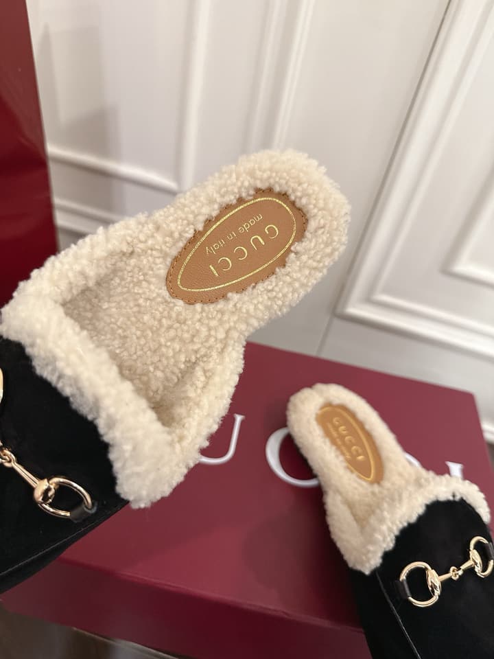 Gucci Princetown Merino Wool Mules in Black Suede With Silver Hardware