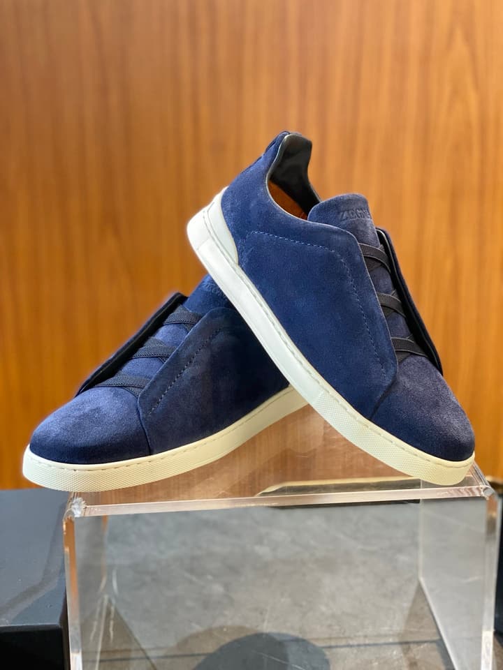 Zegna Triple Stitch Leather Sneakers in Black Smooth Leather